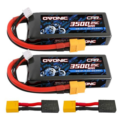 OVONIC 2S Lipo Battery 7.4V 3500mAh 25C with TRA Connector for RC Car Truck Vehicles Boat Drone Airplane Quadcopter Helicopter FPV Racing Hobby Models Pro Truck Boat Jet Basher 2 Batteries