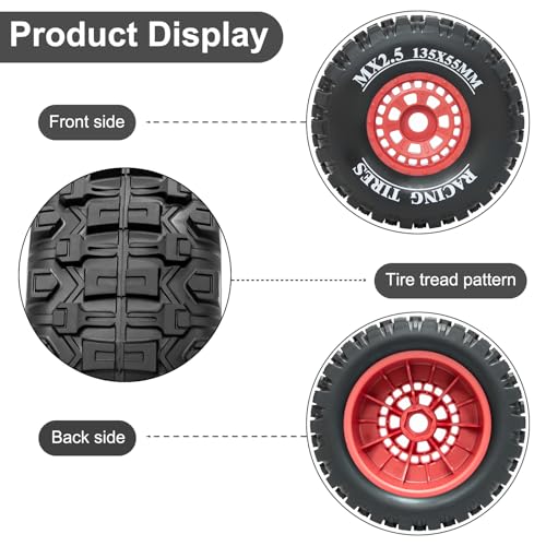 1/7 RC Short Course Truck Tires 1/8 Monster Truck Tires, 4PCS, Red | Compatible with ARRMA 1/7 Mojave 6S ARRMA 1/8 Mojave 4S TRAXXAS 1/7 UDR 6S RC Buggy Upgrades - color: Black Tires+ Red Wheels