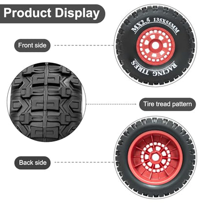 1/7 RC Short Course Truck Tires 1/8 Monster Truck Tires, 4PCS, Red | Compatible with ARRMA 1/7 Mojave 6S ARRMA 1/8 Mojave 4S TRAXXAS 1/7 UDR 6S RC Buggy Upgrades - color: Black Tires+ Red Wheels