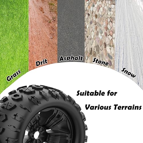 17mm Hex RC Wheels and Tires 4PCS RC Truck Buggy 3.8 Tires Wheels for 1/8 1/10 Scale Arrma Kraton Notorious Outcast Typhon 6S 4S 3S Traxxas Maxx T Maxx Sledge Revo 3.3 Tires Wheels Preglued