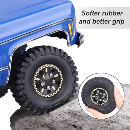 HobbyPark Brass 1.0 Beadlock Wheels and Tires for TRX4M Upgrades Axial SCX24 1/24 RC Crawler Replacement Parts, Set of 4 (Type D) - style: Type D