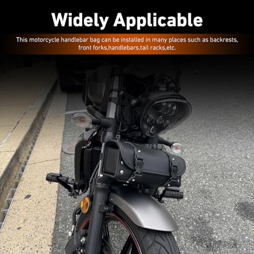Motorcycle Fork Tool Bag, Leather Waterproof Motorcycle Tool Bag, Large Capacity Front Handlebar Saddle Bags, Universal for Most Motorcycles (Black)