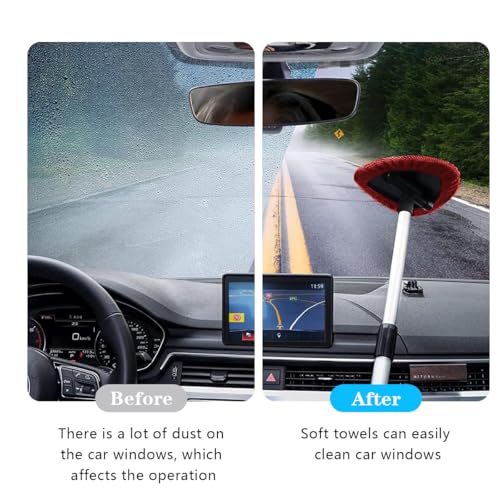 Car Windshield Cleaning Tool, Automotive Window Cleaner with 4 Reusable Washable Microfiber Pads & Extendable Handle, Vehicle Glass Wiper Kit, Universal for RV, SUV, Truck (Red) - color: Red