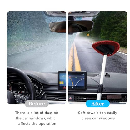 Car Windshield Cleaning Tool, Automotive Window Cleaner with 4 Reusable Washable Microfiber Pads & Extendable Handle, Vehicle Glass Wiper Kit, Universal for RV, SUV, Truck (Red) - color: Red
