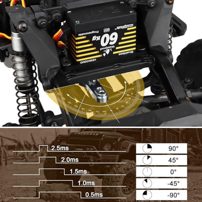 HobbyPark Waterproof 60kg Servo Brushless Motor High Torque RC Steering Servos Fast Speed Stainless Steel Metal Gears HV for 1/8 1/10 RC Crawler Cars Trucks Buggy 180° Standard Size Programmable