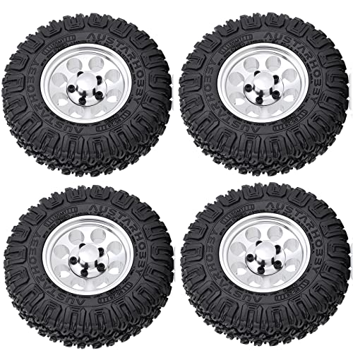 4PCS 1.55inch Tyres Beadlock Plastic Wheel Rims Hub Rubber Tires Set Compatible with 1:10 RC Crawler Axial AX90069 D90 TF2 Tamiya CC01 LC70 MST JIMNY (White) - color: 85mm-white
