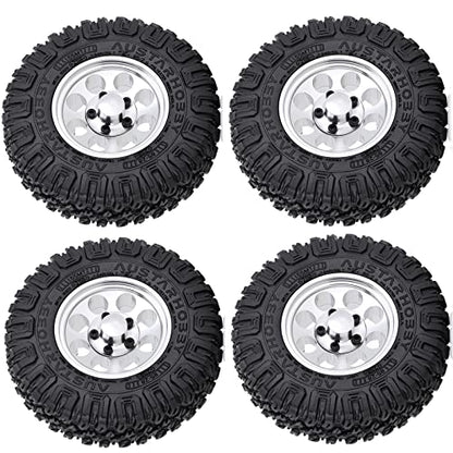 4PCS 1.55inch Tyres Beadlock Plastic Wheel Rims Hub Rubber Tires Set Compatible with 1:10 RC Crawler Axial AX90069 D90 TF2 Tamiya CC01 LC70 MST JIMNY (White) - color: 85mm-white
