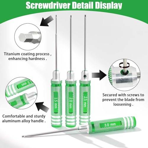 RC Hex Driver Set 1.5mm 2.0mm 2.5mm 3.0mm, Precision RC Screwdriver Tool Kit for SCX24 TRX4M TRX4 SCX10 Axial Traxxas ARRMA RC Crawler Cars - color: Green