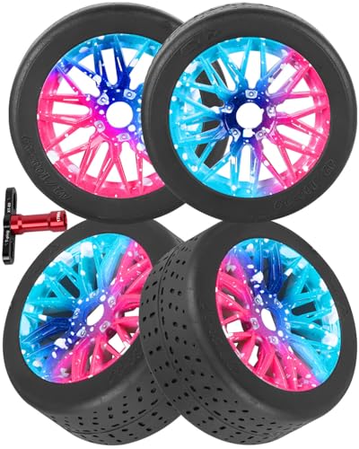 RC Rubber Wheels Tires for 1/8 Typhon 6S BLX,1/7 Infraction 6S BLX,Limitless,4PCS Highway Wheels Soft Tires Truck Tire Highway Tires,Colour - color: Colour(4pcs)