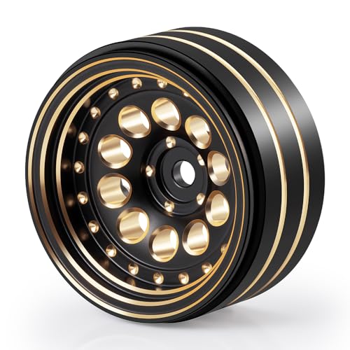 Brass 1.3" RC Beadlock Wheel Rims for 1/18 TRX4M 1/24 AXIAL SCX24 | 4pcs/228g Heavy Weight RC Crawler Car Upgrade Parts - color: Black