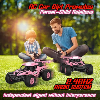 BLUEJAY Remote Control Car, 2.4GHz High Speed 33KM/H RC Cars Toys | 1:12 Monster RC Truck Off Road with LED Headlight and Rechargeable Battery Gifts for Adults Boys 8-12 - color: Pink