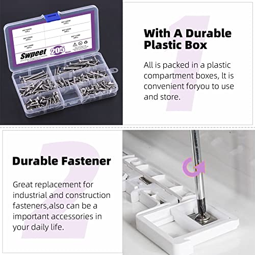 Swpeet 205Pcs #8 x 1/2" to 1-3/5" 304 Stainless Steel Phillips Truss Head Self Tapping Screws Phillips Cross Drive Wood Screws Sheet Metal Screws Assortment Kit for Sheet Metal, Wood, PVC Plastic - size: M4