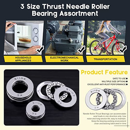 9 Pcs 3 Type Thrust Ball Bearings Set, Chrome Steel Single Row Roller for Automobiles, Pump, Machine Tools(51103,51104, 51100)