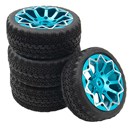 ShareGoo Metal Wheel Rims with Rubber Tire RC 12mm Hex Compatible with HSP Tamiya Kyosho RedCat Sakura WLtoys 1/10 RC On-Road Racing Touring Car (Blue) - color: Blue