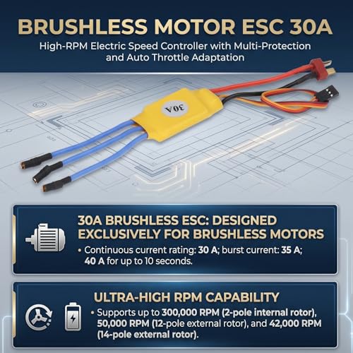 30A Brushless Motor ESC, Electric Speed Controller with BEC for RC Car Boat Tank, 4-16V Voltage Range Multi Protection