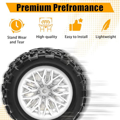Pre-Glued 1/16 & 1/18 RC Monster Truck Rubber Tire & Nylon Wheel - 12mm Hex | Rubber Tires with Foam Fits for ARRMA 1/18 Granite/Typhon Grom, WLtoys A949, MJX Hyper Go H16 (4PCS, White) - color: White