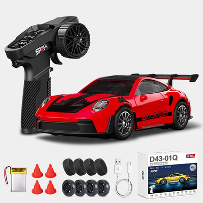 1:43 RC Drift Car D43-01 - 2.4G Full Proportional 4WD Alloy 20KM/H High Speed RC Racing Car with Gyro, Silent Bearings, Adjustable Speed & Lighting(Q2/Red/D43-01) - color: Q2/Red, size: D43-01