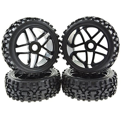 4-Pack RC Off-Road Wheels and Tires - 17mm Hex, 1/8 Scale | High-Performance, Durable Black Construction, Disassembled