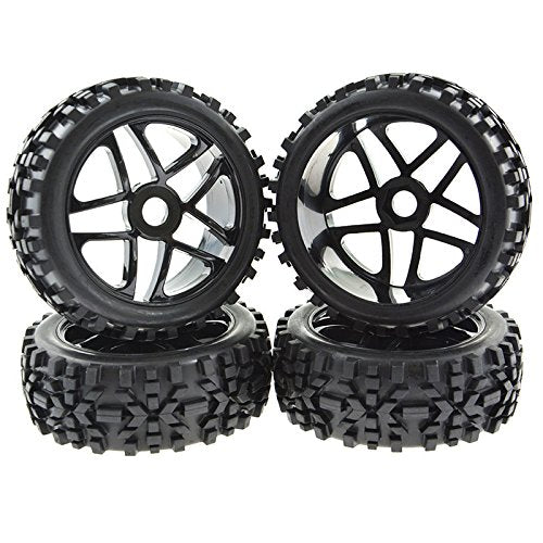 4-Pack RC Off-Road Wheels and Tires - 17mm Hex, 1/8 Scale | High-Performance, Durable Black Construction, Disassembled