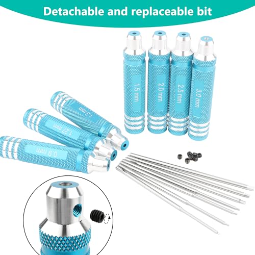 1.27mm 1.3mm RC Hex Screwdriver Set - 7 Pieces 0.9mm 1.27mm 1.3mm 1.5mm 2.0mm 2.5mm 3.0mm Repair Tools for Traxxas Arrma Axial Losi Redcat RC Quadcopter Helicopter FPV Racing Drone Cars(Blue) - color: Blue
