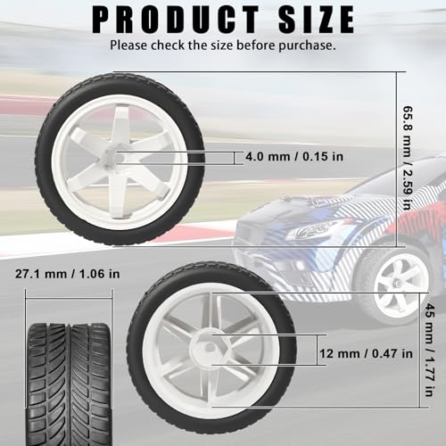 OD 2.55" On Road Rubber Tires Plastic Wheel Rims 12mm Hex for 1/10 RC Car | Compatible with MJX HSP Tamiya HPI Kyosho Traxxas Sakura Redcat WLtoys 1/10 RC On-Road Racing Touring Car (4pcs, White) - style: G-White
