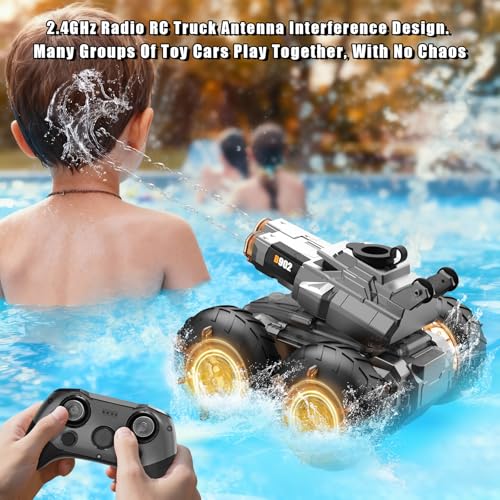 Amphibious Remote Control Car Boat with Water Gun Waterproof RC Cars | 4WD All-Terrain Gesture Sensing Rc Stunt Car RC Monster Trucks Swimming Pool Toys Gifts for 8 9 10 11 12 Year Old Boys Girls - color: Orange