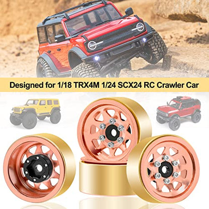 OGRC 1.0 RC Wheel Rims with Brass Rings Deep Dish Wheel Rims 1.0 Beadlock Wheels for 1/18 TRX4M 1/24 SCX24 C10 JLU Deadbolt Gladiator Bronco Crawler Car (Rose Gold) - color: Rose Gold