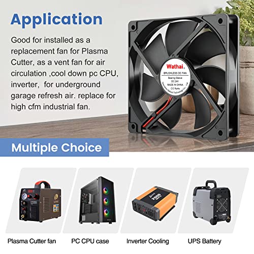 Wathai 120x120x25mm 120mm 24v Case Fan PC Cooling DC Brushless Motor Fan | 24vdc DC fan serves as a silent ventilation booster for cabinet enclosures, amplifiers, and industrial machines - style: 24V 2Pin 2000RPM