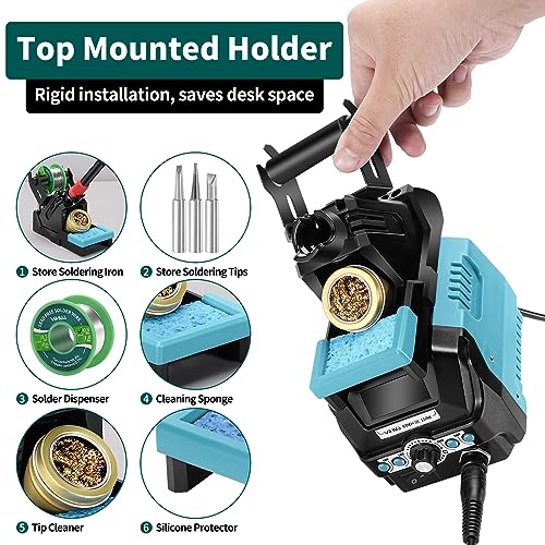 YIHUA 939D+ III EVO Digital Soldering Iron Station Kit 110W High Power with LCD display, 4 Memory Channels, Sleep Mode, Digital Calibration, Solder Wire, Helping Hands, Magnifier, 3 Soldering Tips - style: EVO Style 110W