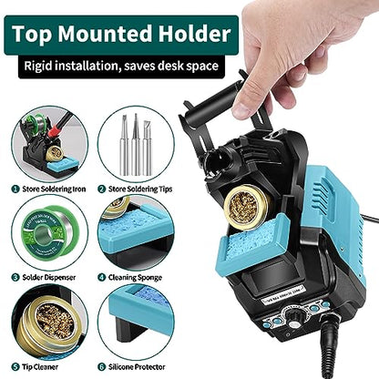YIHUA 939D+ III EVO Digital Soldering Iron Station Kit 110W High Power with LCD display, 4 Memory Channels, Sleep Mode, Digital Calibration, Solder Wire, Helping Hands, Magnifier, 3 Soldering Tips - style: EVO Style 110W