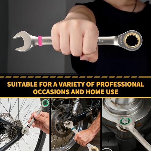 GRENPRO 23PCS Ratcheting Wrench Set SAE Metric Combination Mechanic Tools | 1/4"-3/4"&6-18MM Bolt Gauge, Gray Nickel CR-V 72-Tooth 5-Degree Swing 12Pt Color Rings, Roll Pouch for Auto & Home Repair - style: 23PCS Ratcheting Wrench Set Metric&SAE With Colo