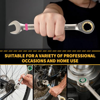 GRENPRO 23PCS Ratcheting Wrench Set SAE Metric Combination Mechanic Tools | 1/4"-3/4"&6-18MM Bolt Gauge, Gray Nickel CR-V 72-Tooth 5-Degree Swing 12Pt Color Rings, Roll Pouch for Auto & Home Repair - style: 23PCS Ratcheting Wrench Set Metric&SAE With Colo