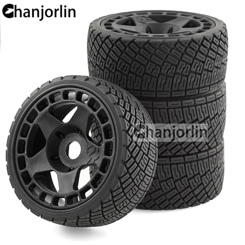 1/8 1/7 RC On Road Tires And Hard Plastic Rally Racing Wheels 17mm Hex Touring Tyres OD 3.94'' For 1:8 1:7 Street Drift Car ARRMA Losi Kyosho GT2 W10 Tamiya HPI WR8 HSP 4PCS (Black) - color: Black
