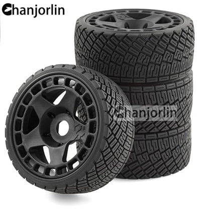 1/8 1/7 RC On Road Tires And Hard Plastic Rally Racing Wheels 17mm Hex Touring Tyres OD 3.94'' For 1:8 1:7 Street Drift Car ARRMA Losi Kyosho GT2 W10 Tamiya HPI WR8 HSP 4PCS (Black) - color: Black