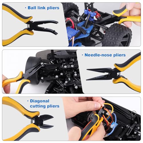 RC Car Tool Kit - Screwdriver Set (Flat/Phillips/Hex/Nut), Screws Kit, Pliers, Wrench, Repair Tools for 1/8 1/10 RC Cars, Compatible with Traxxas Arrma Axial Redcat