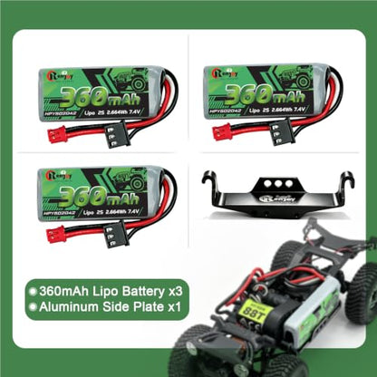 3PCS 7.4V Lipo Battery 2S 360mAh PH2.0 Plug Rechargeable Lithium Battery with RC Battery Aluminum Side Plate for RC Axial SCX30 Upgrade Crawler Car Trucks - color: 3pcs 360mAh, w/ battery tray