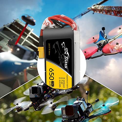 TATTU 650mAh 2S 7.4V 75C LiPo Battery Pack with XT30 Plug for 120 Size FPV Torrent 110