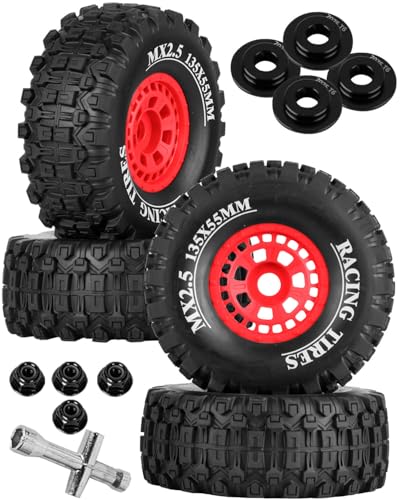 RC Short Course Wheels and Truck Tires for 1/7 1/8 RC Buggy Truck Car ARRM A Mojave 6S TRAXXA UDR,Off-Road Tire w/RC Wheels Hex,17mm Hex RC Tires RC Wheels(135X55) 4PCS Red - color: Red/Rc Wheel