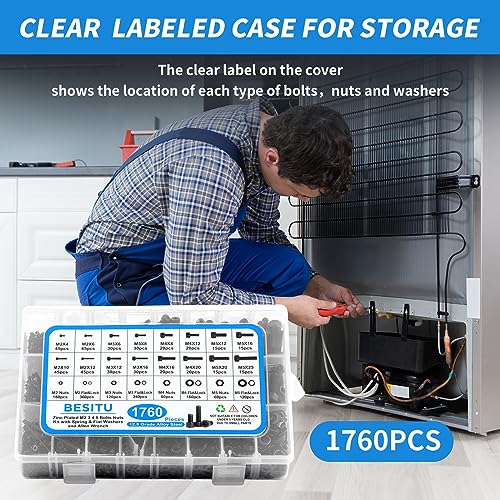 Besitu 1760pcs M2 M3 M4 M5 Metric Screw Assortment, Grade 12.9 Alloy Steel Hex Socket Head Cap Bolts and Nuts Kit, Black Zinc Plated and Anti Rust Screw Set with 4 pcs Hex Wrenches - color: Black-Hex Socket Head Cap