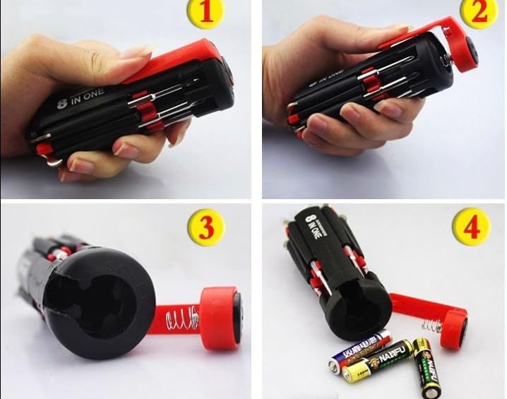 8-in-1 Multi-Function Screwdriver Set | 6 LED Flashlights, Assorted Bits