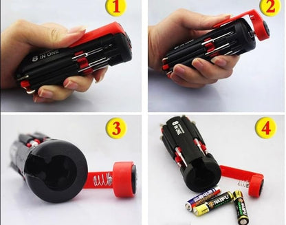 8-in-1 Multi-Function Screwdriver Set | 6 LED Flashlights, Assorted Bits