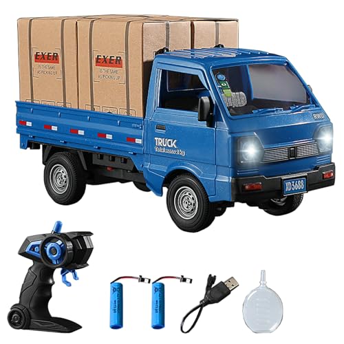 1:16 Scale RC Crawler Kei Truck, RC Transport Pickup Truck with Light Spray - 2.4Ghz Remote Control Car Toys for Teens & Adults - Rear Compartment Transport Goods - color: Blue, size: 2 battery