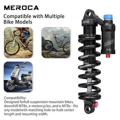 MEROCA Adjustable Air Spring Coil Over Shock Absorber for Mountain Bikes, 190-265mm, 550LBS Spring, Rebound, Compression, Preload, and Air Pressure (200-300 PSI) Fits MTB/Downhill/eBikes - size: 190mm*550lbs