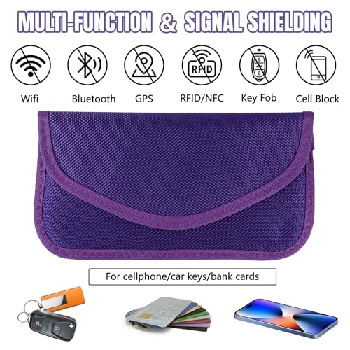 2PCS Faraday Bag for Phones and Car Keys, Keyless Entry RFID Signal Blocking Bag Key Fob Protector, Anti-Theft Faraday Pouch for Cell Phone Privacy Protection, Signal Shielding (Purple) - color: Purple