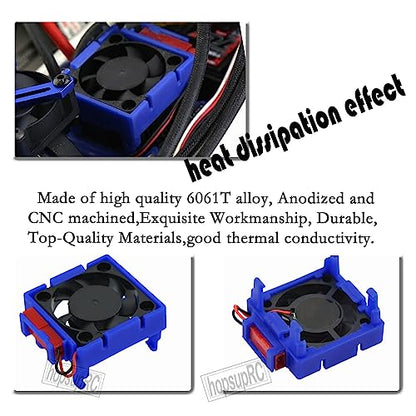 Upgrades for 1/10 Slash/Stampede/Bandit 2WD 4WD,Aluminum 3660 540 550 Motor Cooling Fan with 36-38mm Adjustable Mount & VXL-3s ESC Cooling Fan High Velocity Fan Heatsink Set,Navy Blue - color: Navy Blue/for Slash