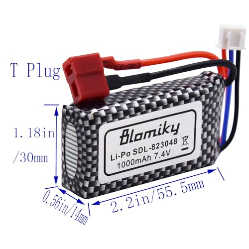 Blomiky 2 Pack 7.4V 1000mAh 7.4Wh 30C Lipo Battery T Plug Suitable for Haiboxing 18859E 18858 16890A and Q903 RC Trucks / Q903 Battery only