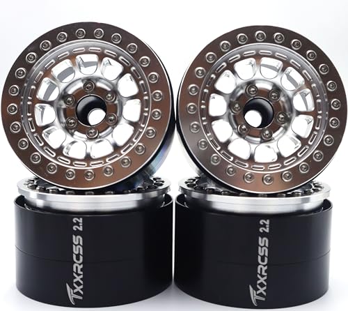 RC 2.2 Aluminum Alloy Beadlock Wheels and Tires Upgrades Accessories Rims for 1/10 SCX10 TRX4RC4WD and D90 RC Crawler Axial Remote Control Car (4pc) (Silvery) - color: Silvery