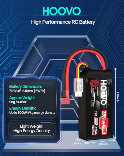 HOOVO 2S Shorty Lipo Battery 2200mAh 100C 7.4V RC Lipo Battery T Plug 2Pack | for FPV Racing Drone RC Airplane Helicopter Quadcopter Car - style: 2S 2200mAh 80C-Deans