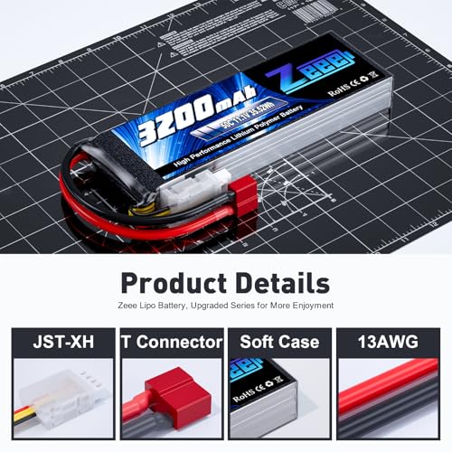 Zeee 3S Lipo Battery 3200mAh 11.1V 50C Soft Case Battery with T Connector for RC Airplane RC Helicopter RC Car RC Truck RC Boat UAV Drone FPV(2 Pack)