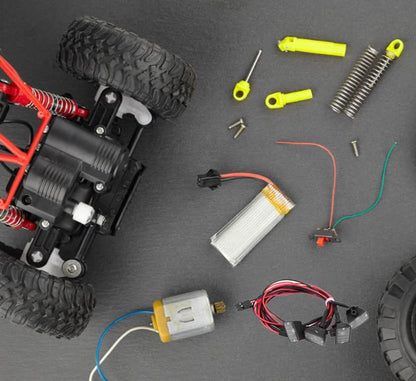 RC Crawler Roof Light Bar 4LED Universal 1/10 Scale | Roof-mounted for scale truck, plastic housing, fits SCX10 TRX-4 D90, red and white beam, 71cm wiring harnes